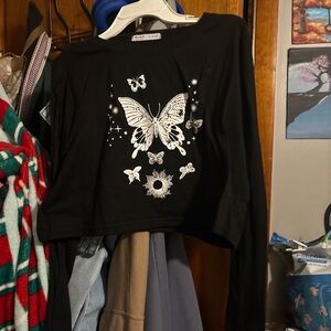 Black Butterfly Kids Long Sleeve Top